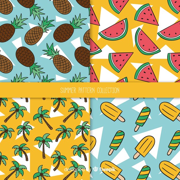 Hand drawn summer pattern collection