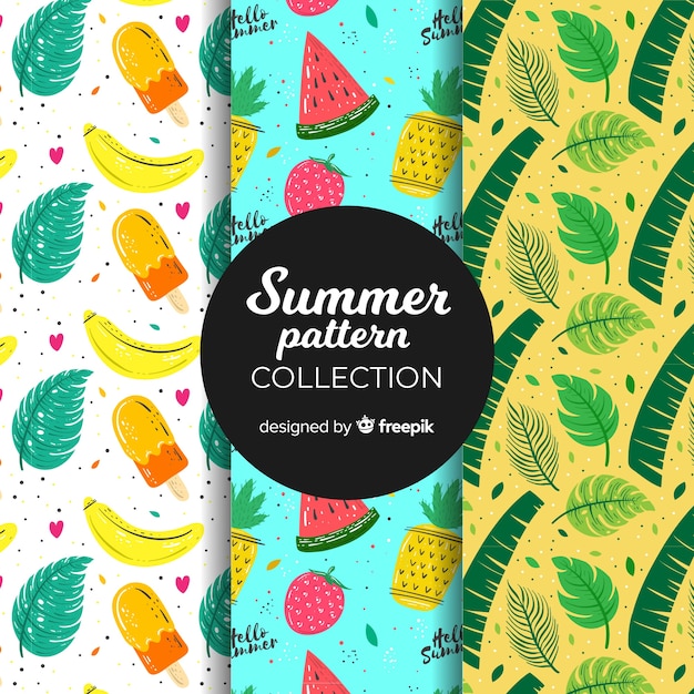 Hand drawn summer pattern collection