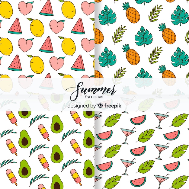 Free Vector hand drawn summer pattern collection