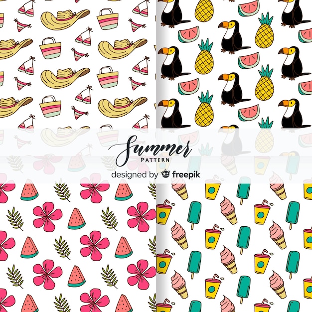 Hand drawn summer pattern collection