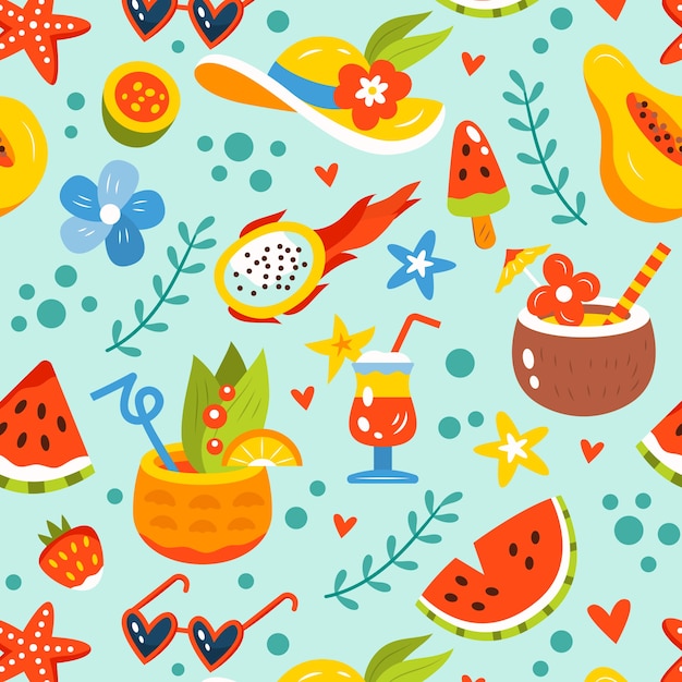 Hand drawn summer pattern design