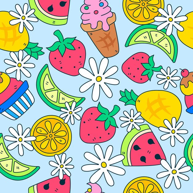 Hand drawn summer pattern design