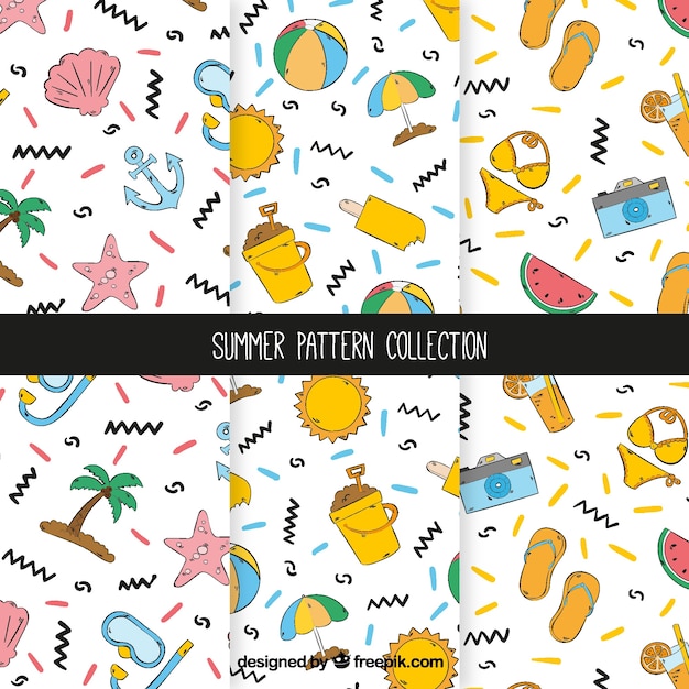 Hand-drawn summer pattern set