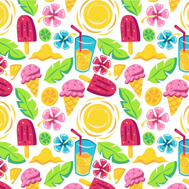 Hand drawn summer pattern with ice cream