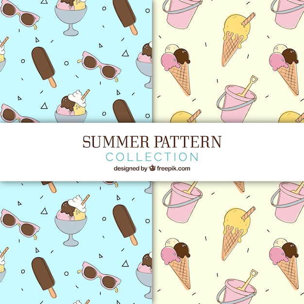 Free Vector hand-drawn summer patterns with delicious ice creams