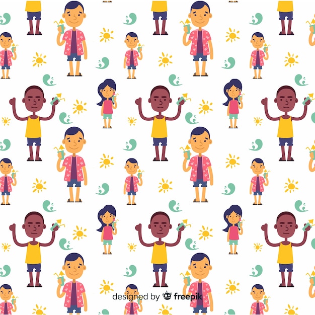 Hand drawn summer people pattern