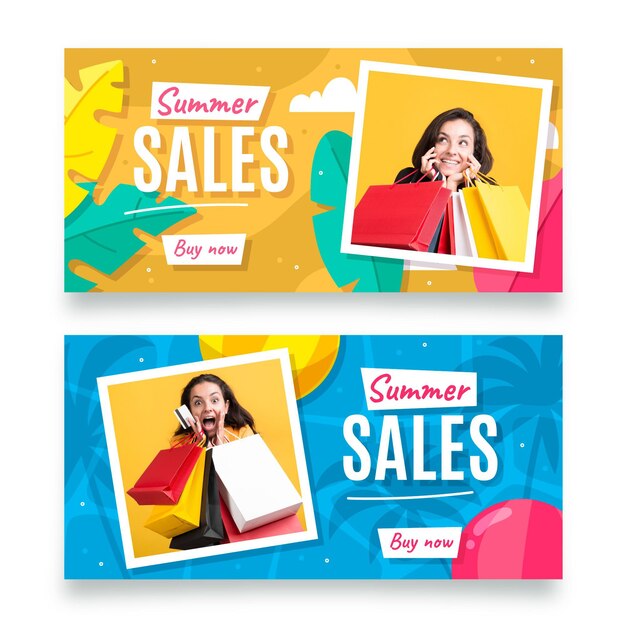 Hand drawn summer sale banner template with photo