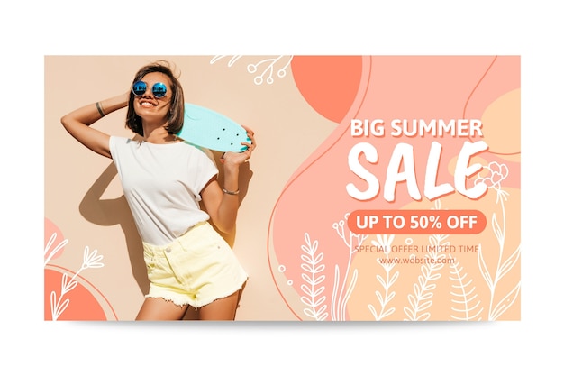 Free Vector hand drawn summer sale banner template with photo