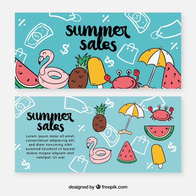 Free vector hand drawn summer sale banners