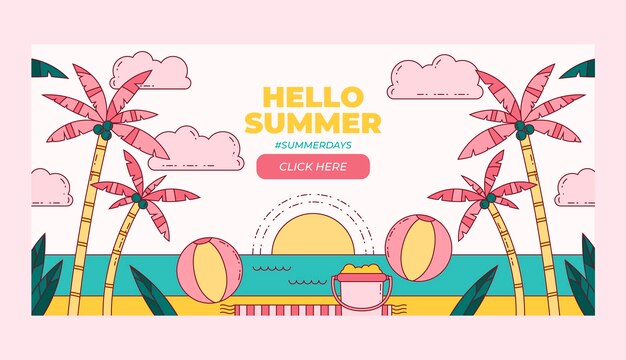 Hand drawn summer sale horizontal banner template