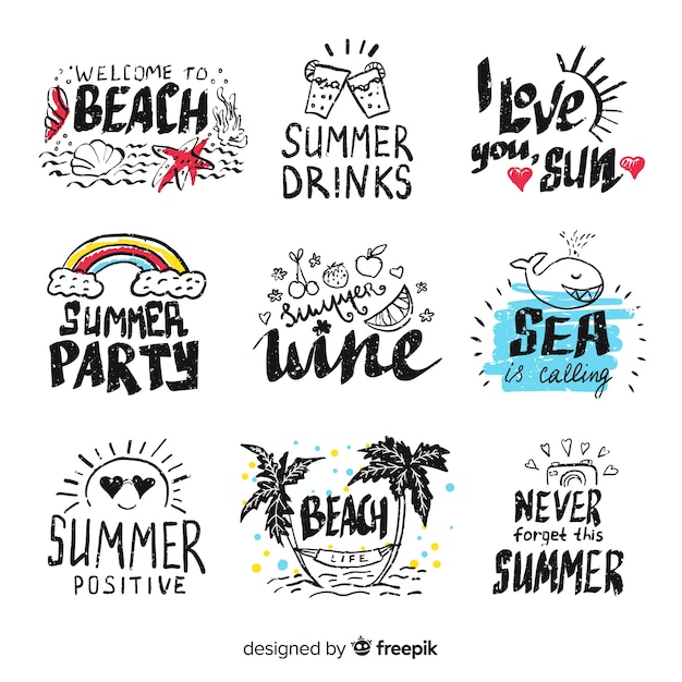 Free Vector hand drawn summer stickers set