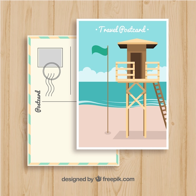 Free Vector hand drawn summer trip postcard template