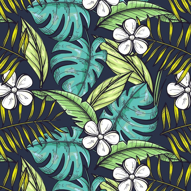 Hand drawn summer tropical pattern