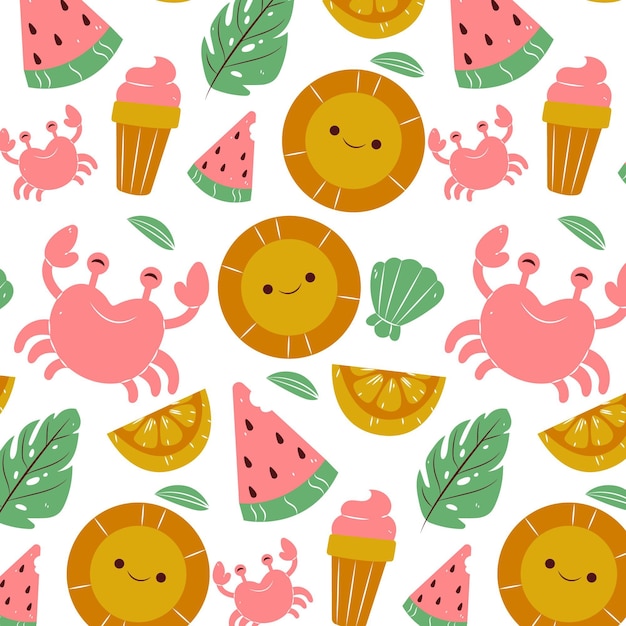 Hand drawn summer tropical pattern