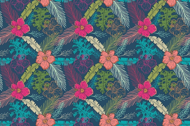 Hand drawn summer tropical pattern