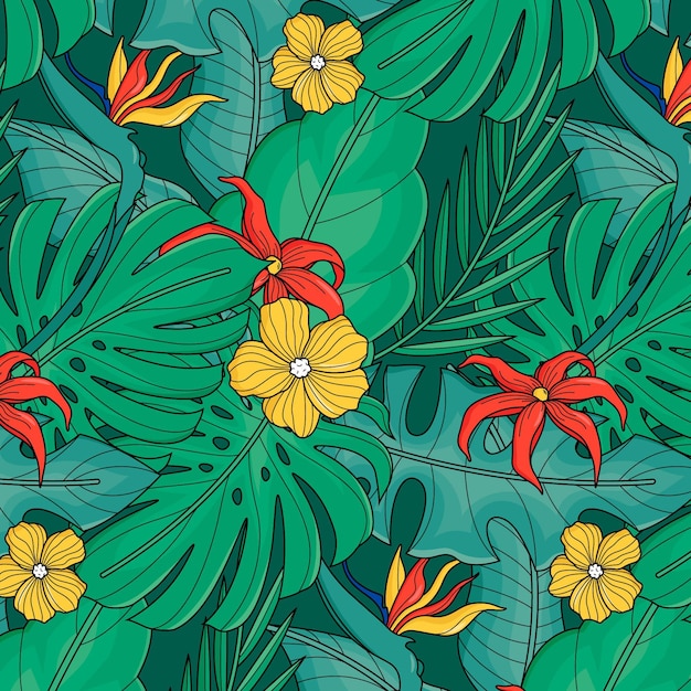 Hand drawn summer tropical pattern