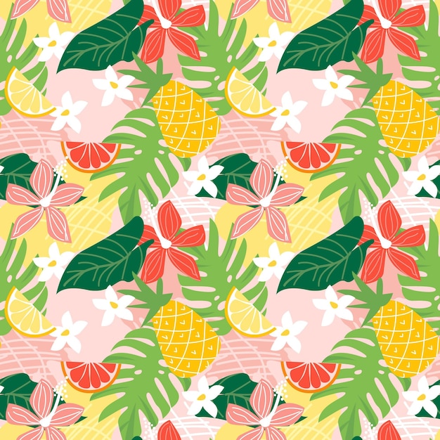 Hand drawn summer tropical pattern