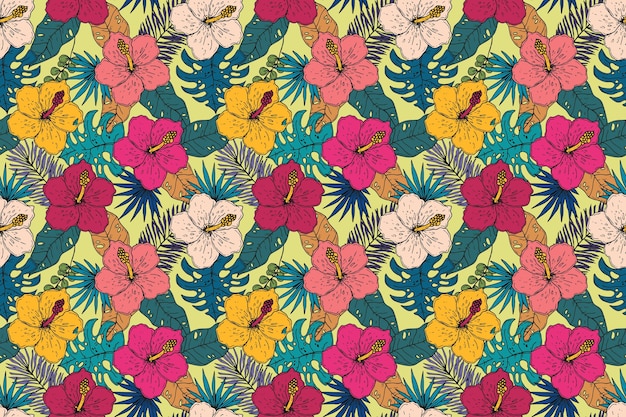 Hand drawn summer tropical pattern