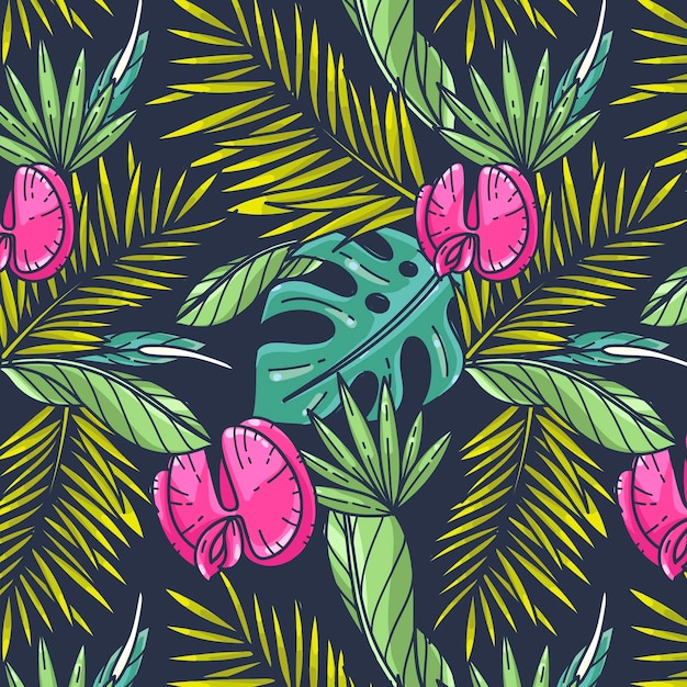 Hand drawn summer tropical pattern