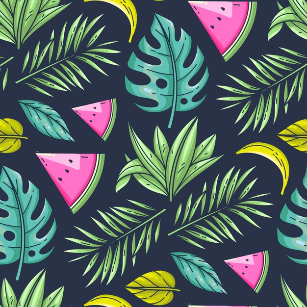 Hand drawn summer tropical pattern