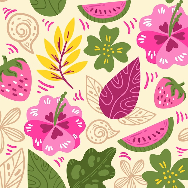 Hand drawn summer tropical pattern