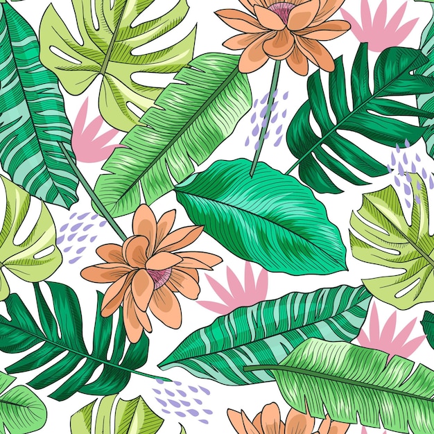 Hand drawn summer tropical pattern