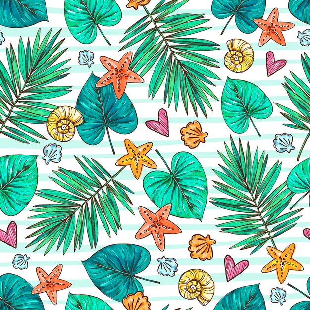 Hand drawn summer tropical pattern