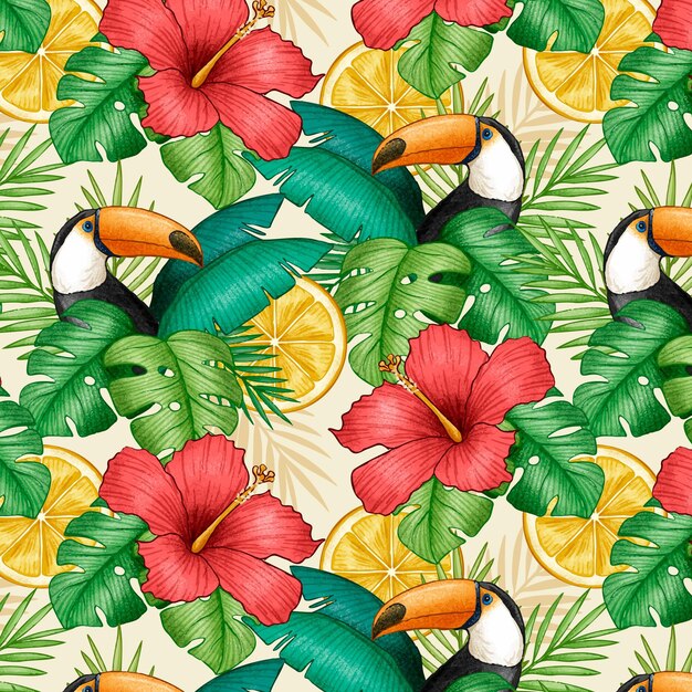 Hand drawn summer tropical pattern