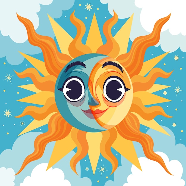 Free Vector hand drawn sun and moon drawing illustration