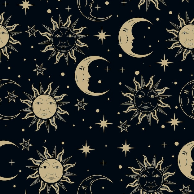 Free Vector hand drawn sun and moon pattern