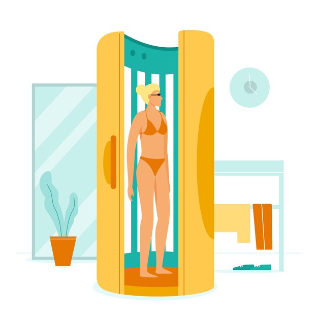 Hand drawn sunbed tanning illustration