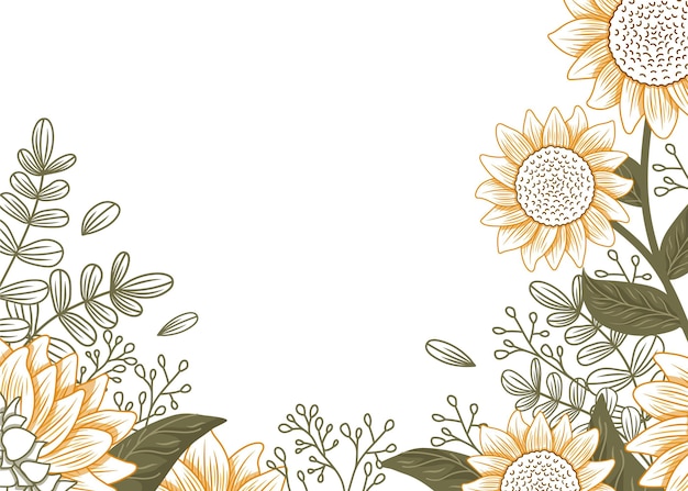 Hand drawn sunflower border with empty space