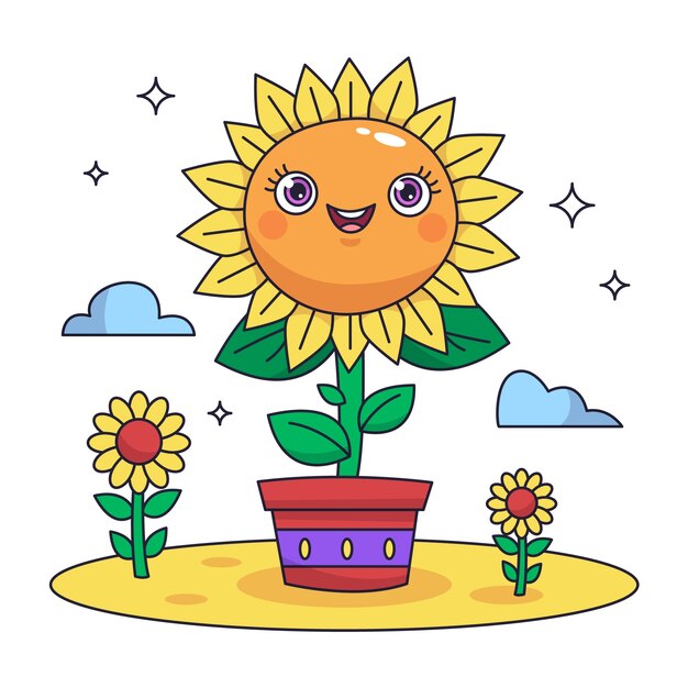 Hand drawn sunflower cartoon illustration