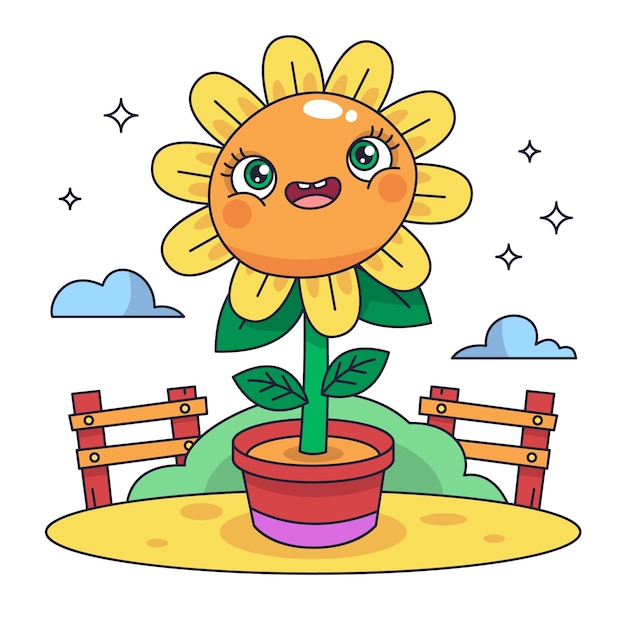 Hand drawn sunflower cartoon illustration