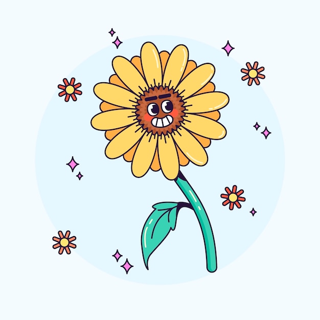 Hand drawn sunflower cartoon illustration