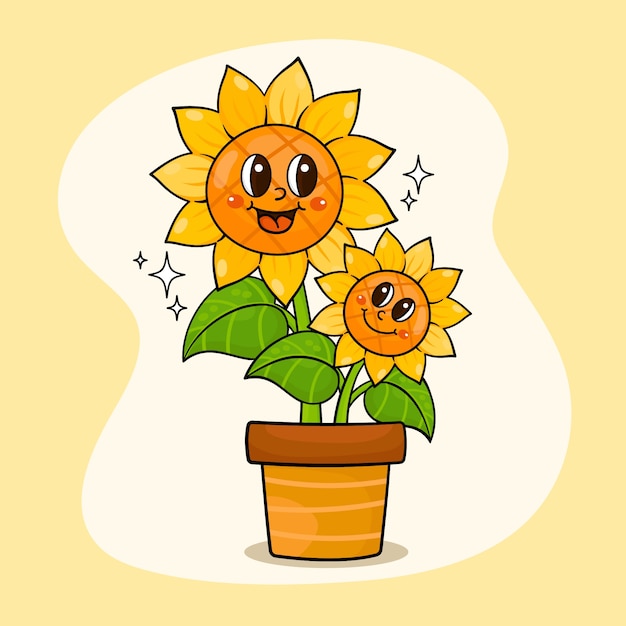 Hand drawn sunflower cartoon illustration