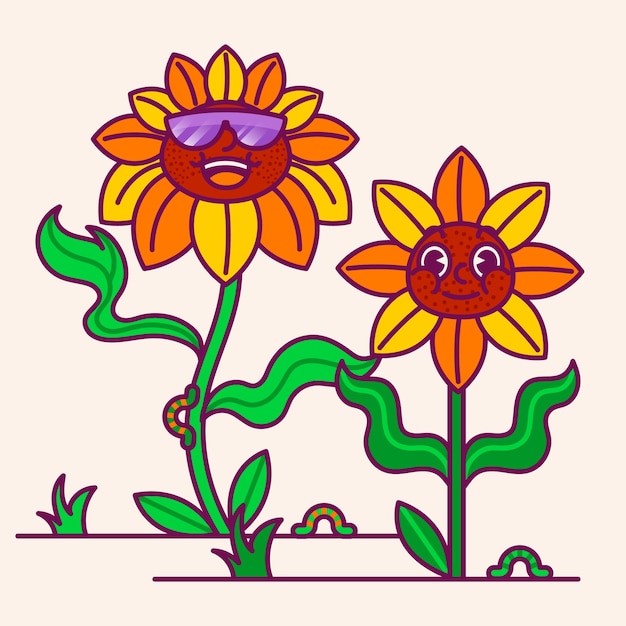 Hand drawn sunflower cartoon illustration