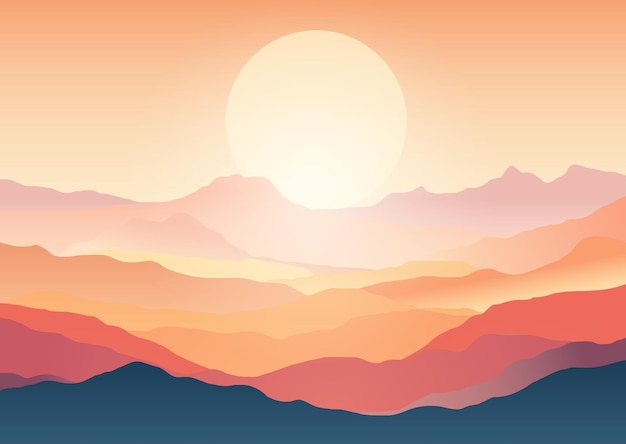 Free Vector hand drawn sunset landscape background