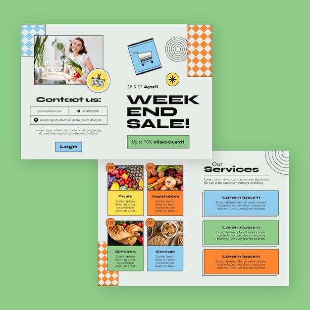 Hand drawn supermarket brochure template