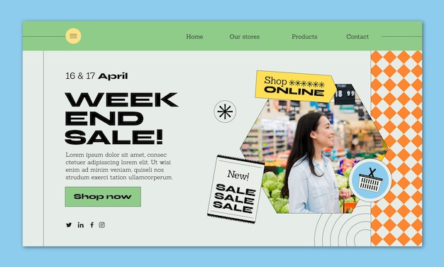 Hand drawn supermarket landing page template