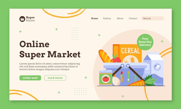 Hand drawn supermarket  landing page template