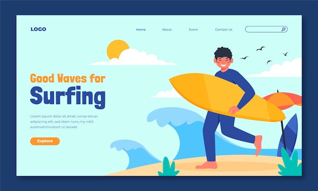 Hand drawn surfing adventure landing page