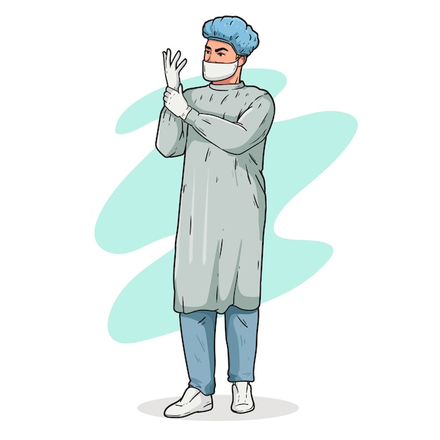 Free Vector hand drawn surgeon  cartoon illustration