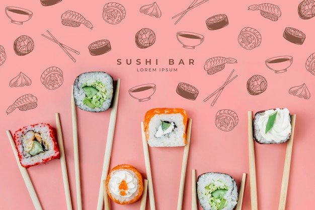 Free Vector hand drawn sushi bar pattern background