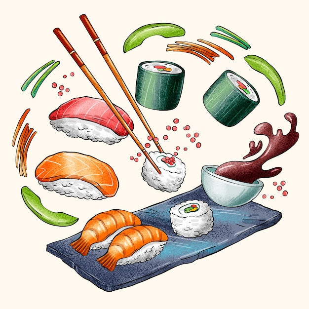 Hand drawn sushi illustration