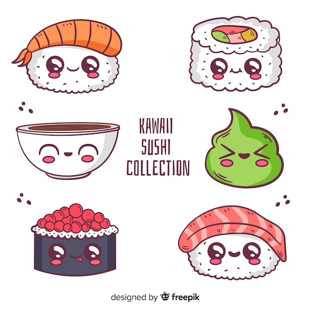 Hand drawn sushi kawaii pack