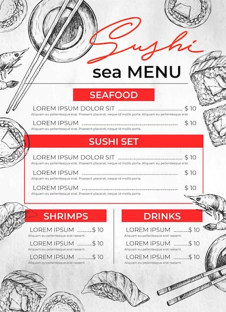 Free Vector hand drawn sushi restaurant menu template