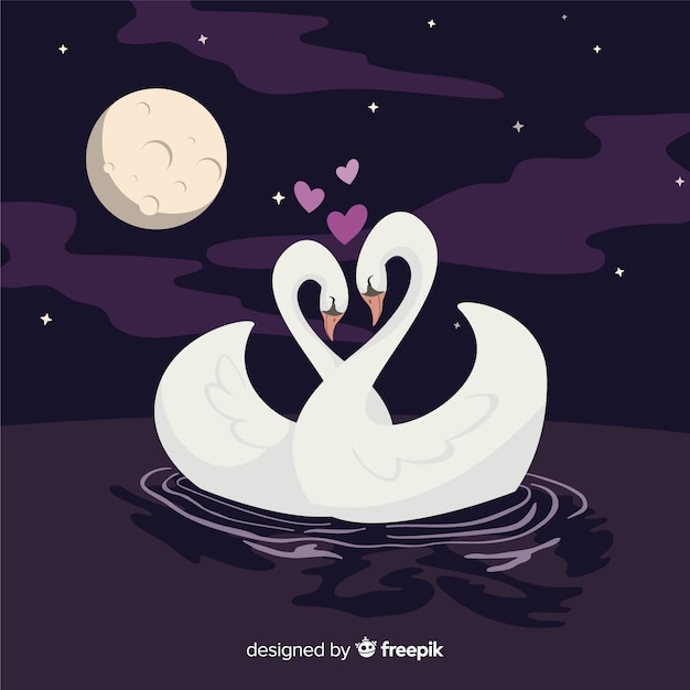 Free Vector hand drawn swan couple background