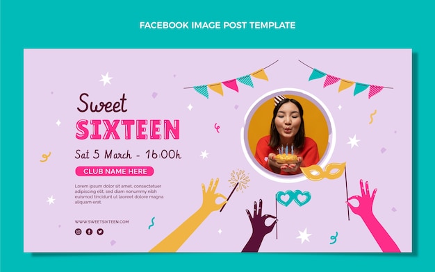 Hand drawn sweet 16 facebook post template