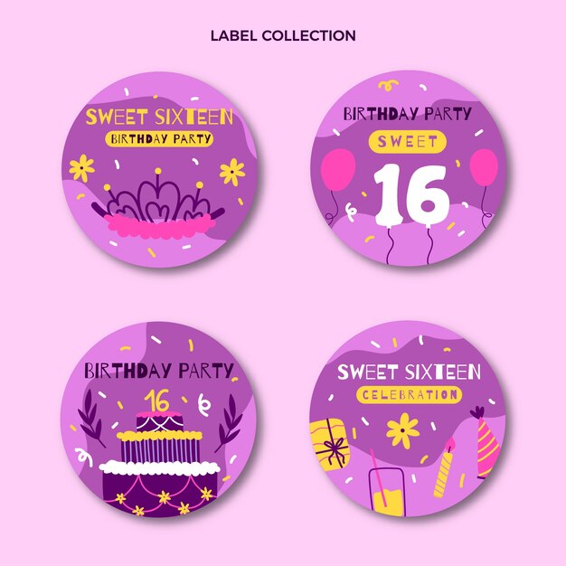 Hand drawn sweet 16 label collection